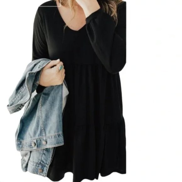 Carly Jean Los Angeles CJLA Blaine Babydoll Dress Black Tiered Dress Size Large - Picture 7 of 11